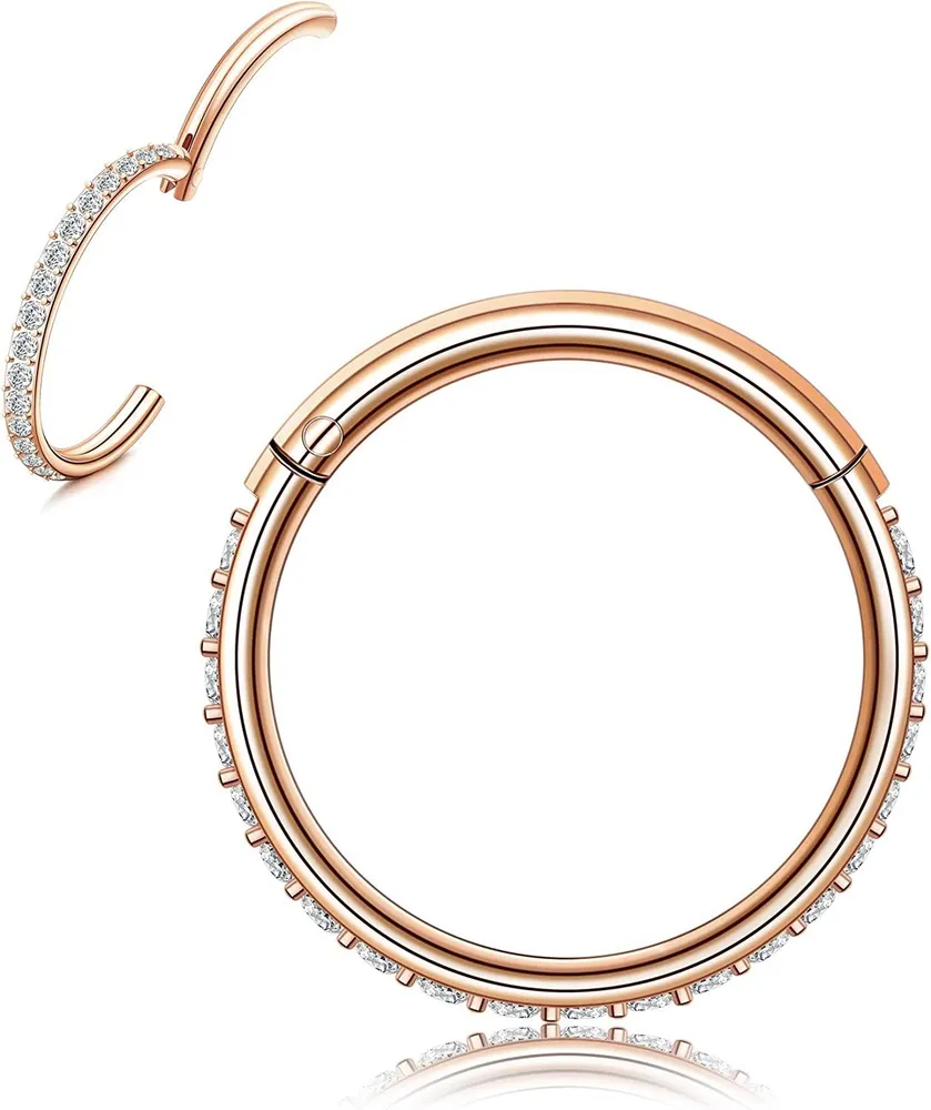 16G Nose Ring Hoop for Women Mens Stainless Conch Piercing CZ Small Cartilage Septum Clicker 10MM - Grocery