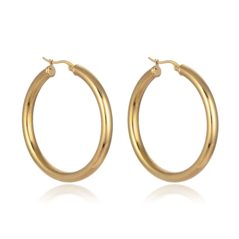 Stainless Steel Circle Hollow Earrings Vacuum Gold Plated Titanium - Grocery