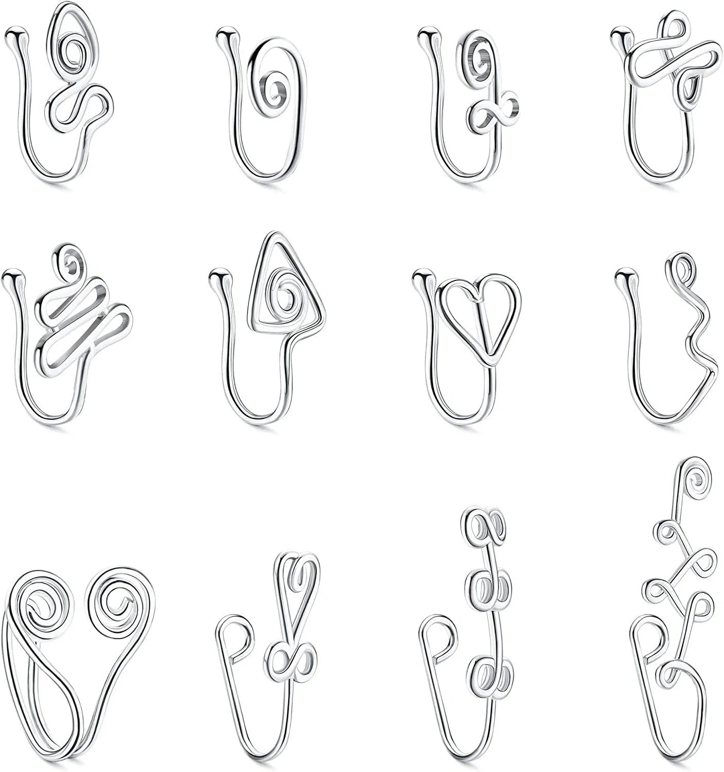 16Pcs Fake Nose Rings for Women Adjustable Comfor-Fit Clip on Nose Cuff Non Piercing African Style - Grocery