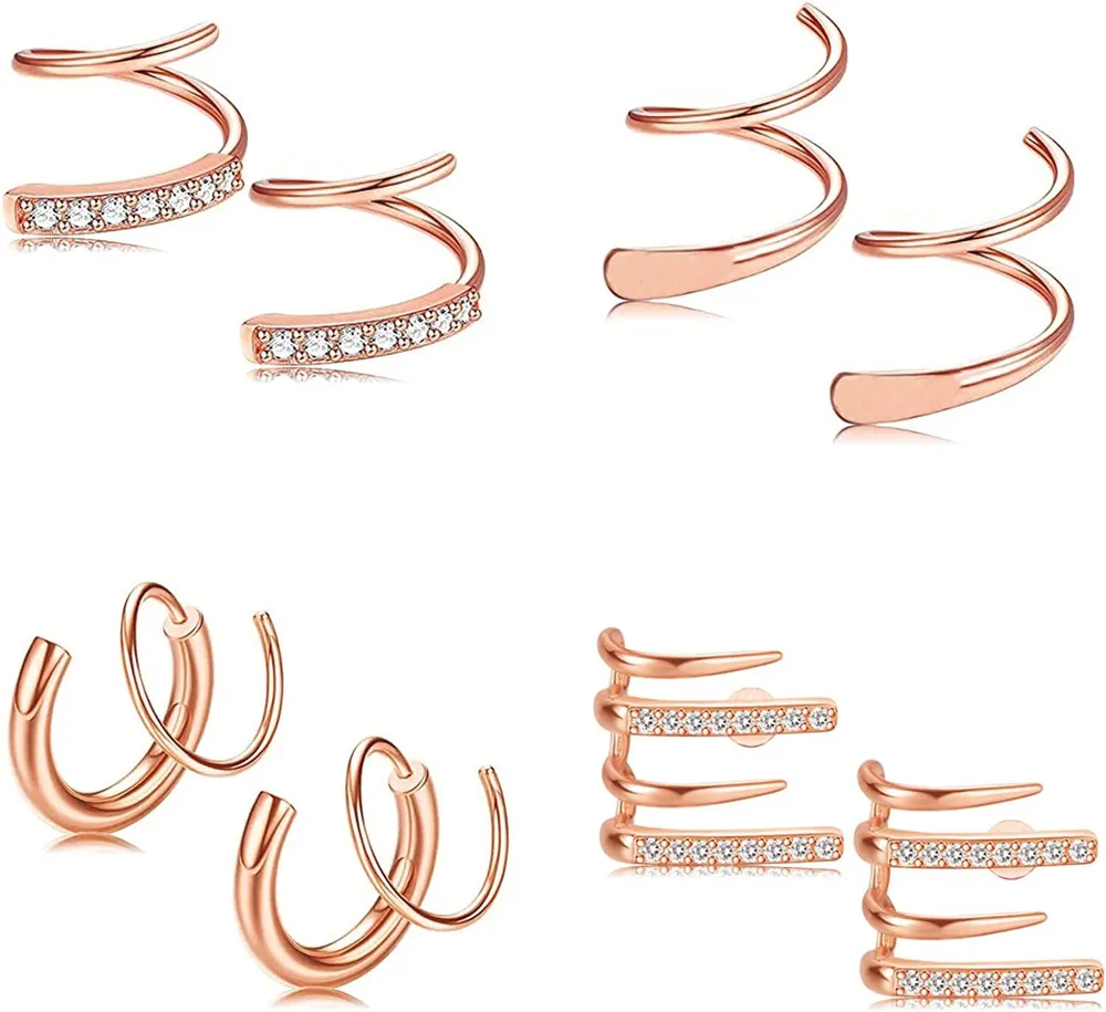 4 Pairs 20G Spiral Double Hoop Twist Earrings for Women Men Minimalist Hoop Earrings Ear Cuff Climber Cartilage Twist Crawler Wrap Piercing - Grocery