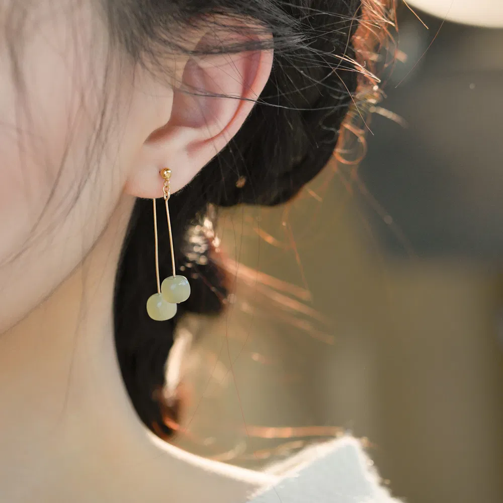 Natural Hotan Jade Light Luxury Small Earrings - Grocery