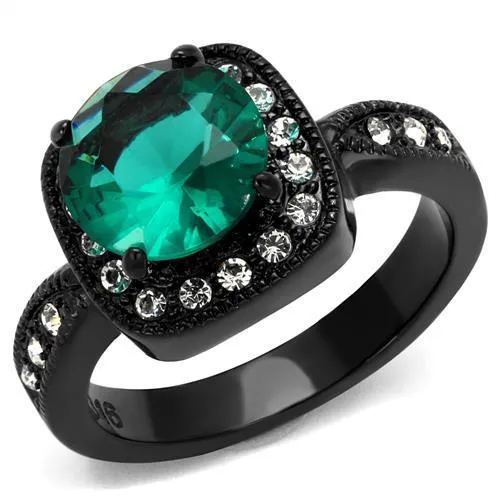 TK2209 - IP Black(Ion Plating) Stainless Steel Ring with Synthetic Synthetic Glass in Blue Zircon - Grocery