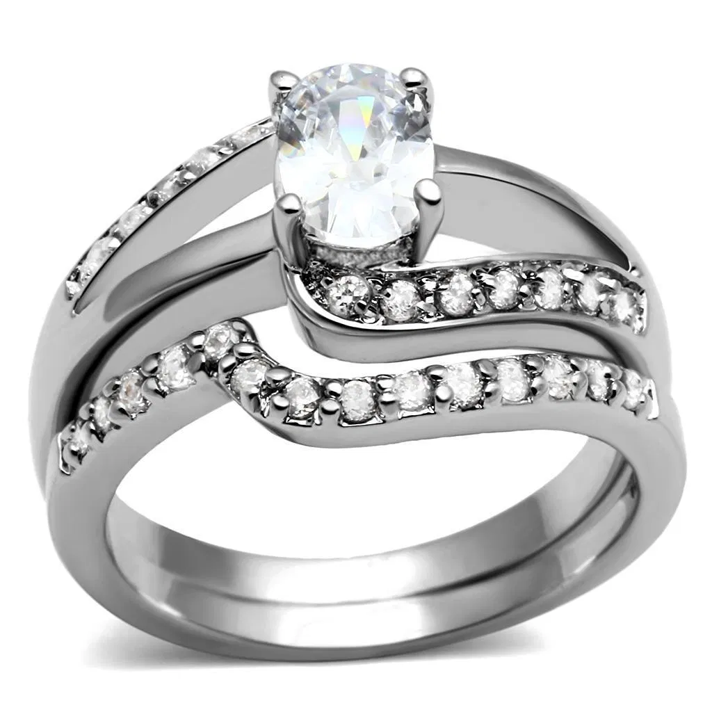 TK2879 - High polished (no plating) Stainless Steel Ring with AAA Grade CZ in Clear - Grocery