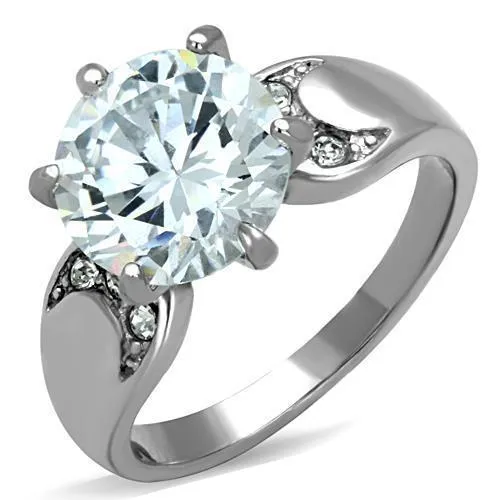 TK1536 - High polished (no plating) Stainless Steel Ring with AAA Grade CZ in Clear - Grocery