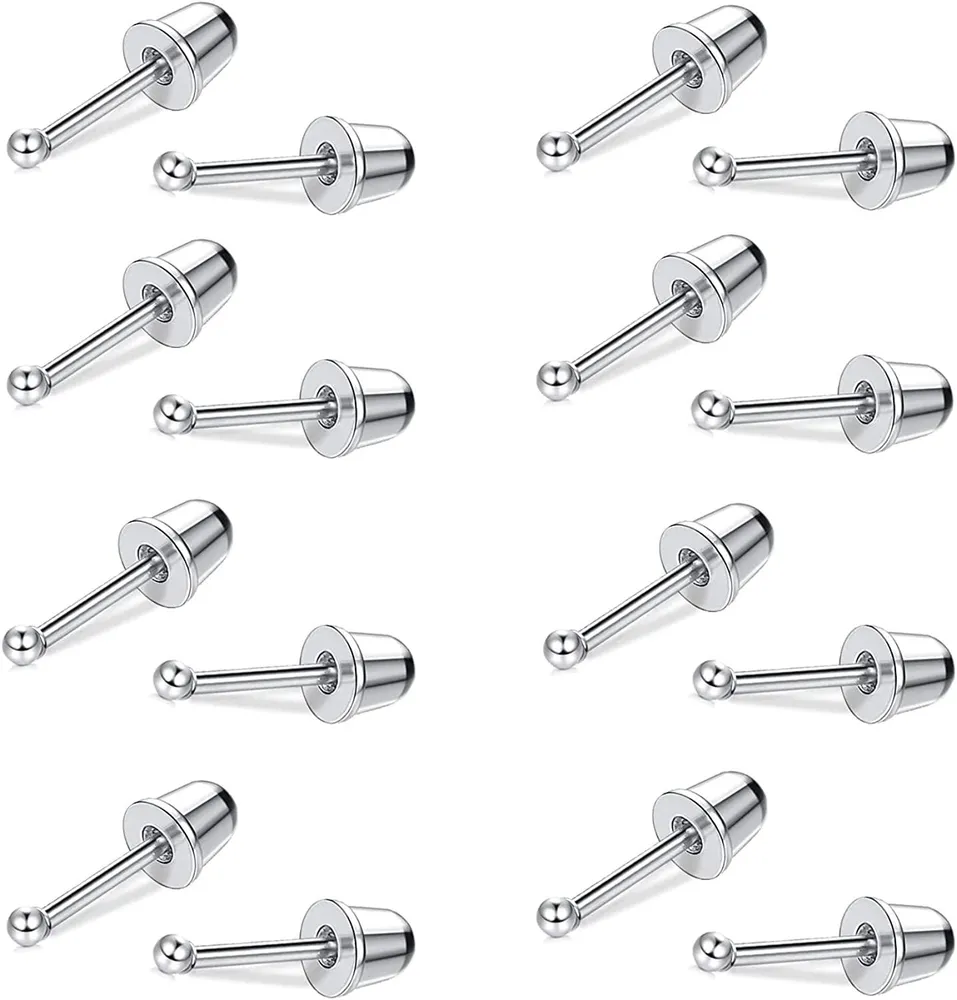 8 Pairs 20G Cartilage Stud Earrings Stainless Round Ball Barbell Earrings for Women Men Screwback Ear Piercing 2MM - Grocery