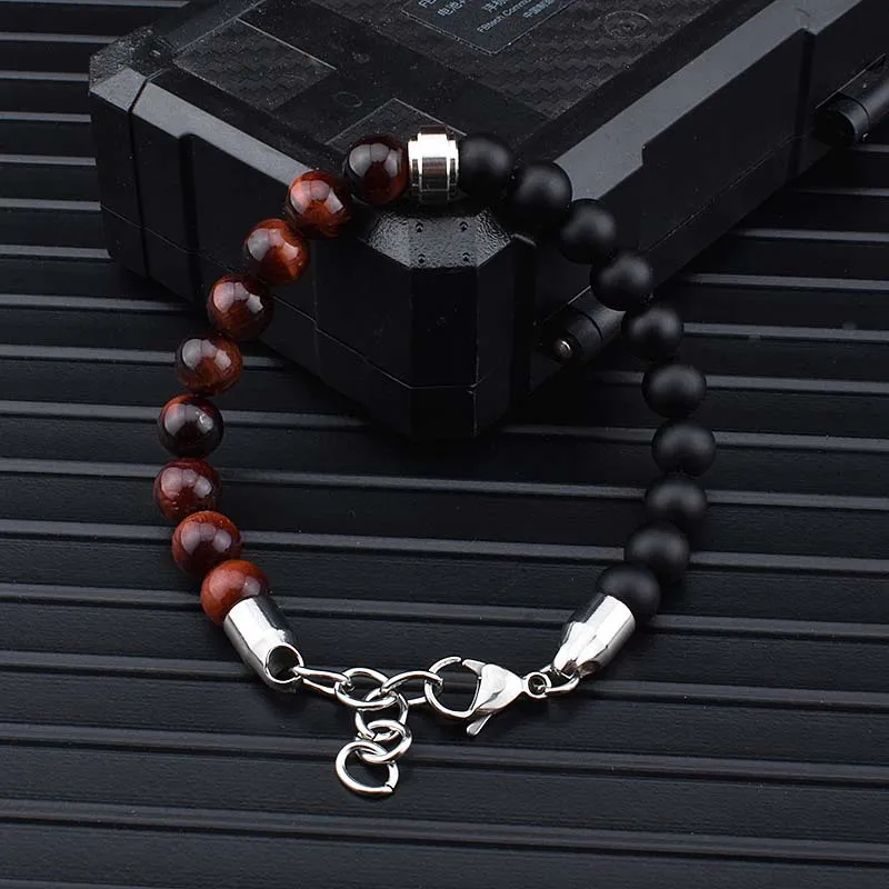 Stainless Steel Natural Stone Bracelets Bangle Men Tiger Eye Stone Bead Bracelet For Men Gift For Him Pulseras Hombre JS-04 - Grocery
