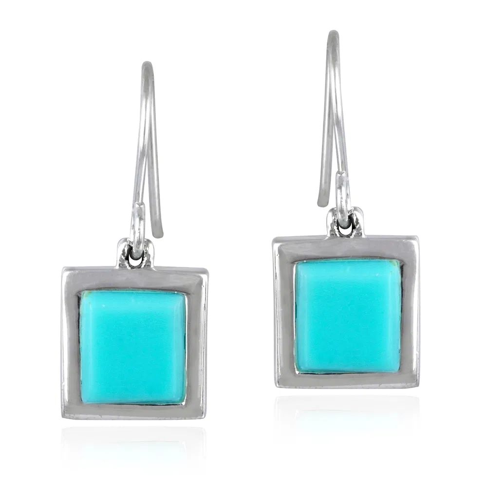 Sterling Silver Turquoise Square Dangle Earrings - Grocery