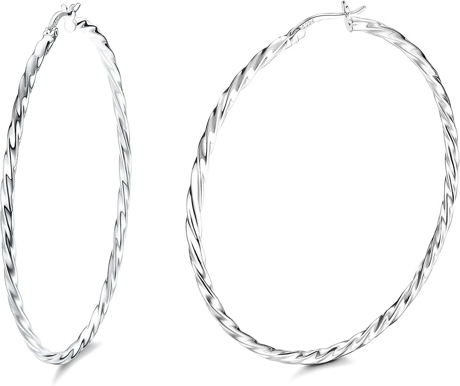 925 Sterling Silver Twisted Hoop Earrings for Women White Gold Plated Small Hoop Earrings Lightweight Huggie Hinged Hoop Earring - Grocery