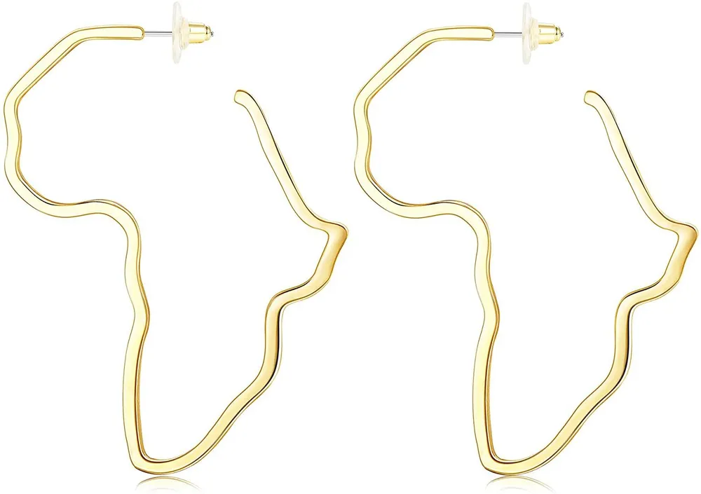 2 Pcs Stainless Steel African Map Earrings Ethnic Style Dangle Earrings Fashion Africa Drop Hoop Earrings for Women Jewelry - Grocery