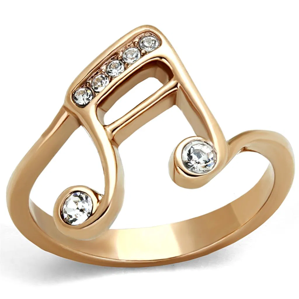 TK2130 - IP Rose Gold(Ion Plating) Stainless Steel Ring with Top Grade Crystal in Clear - Grocery