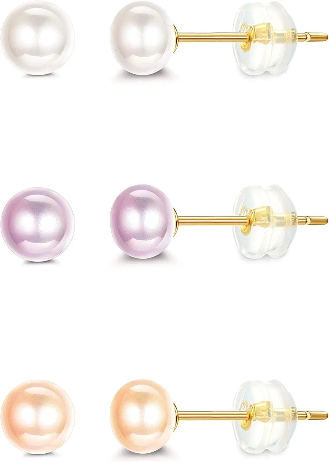 3Pairs 925 Sterling Freshwater Cultured Pearl Stud Earrings Set for Women AAAA Quality Genuine Pearl with Gift Box - Grocery
