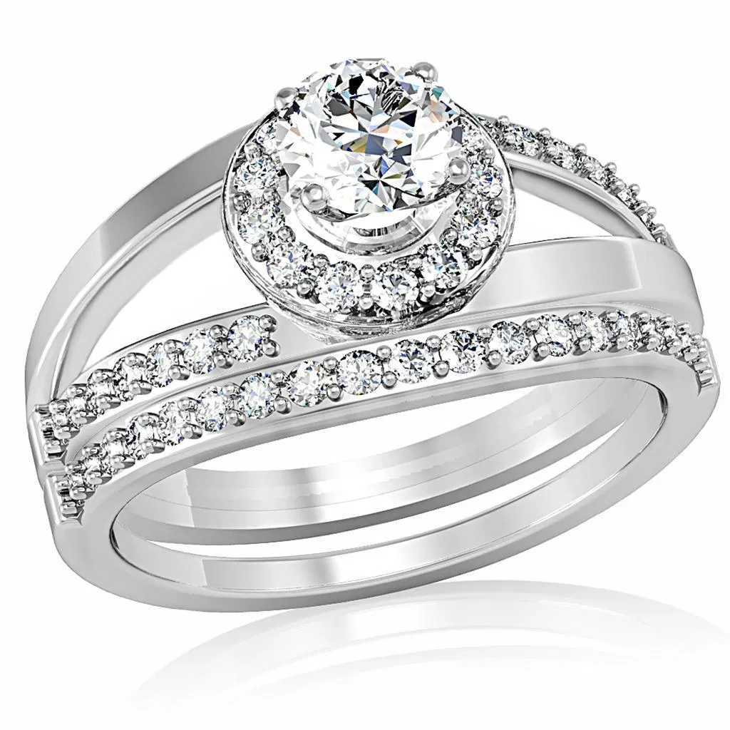 1W164 - Rhodium Brass Ring with AAA Grade CZ in Clear - Grocery