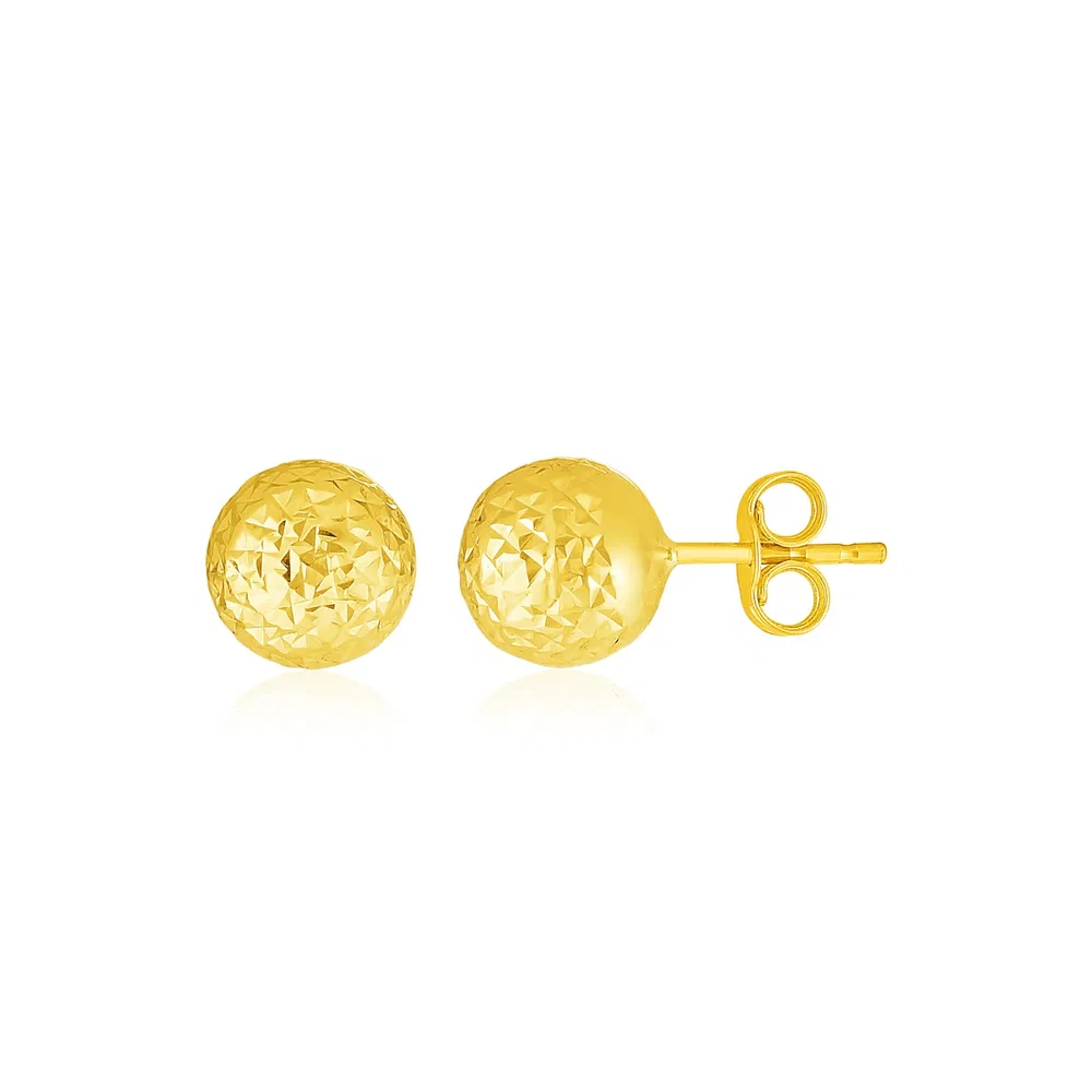 14k Yellow Gold Ball Earrings with Crystal Cut Texture(5mm) - Grocery
