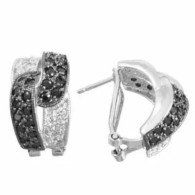 Sterling Silver Black and Simulated Diamond CZ Omega back CZ Earrings - Grocery