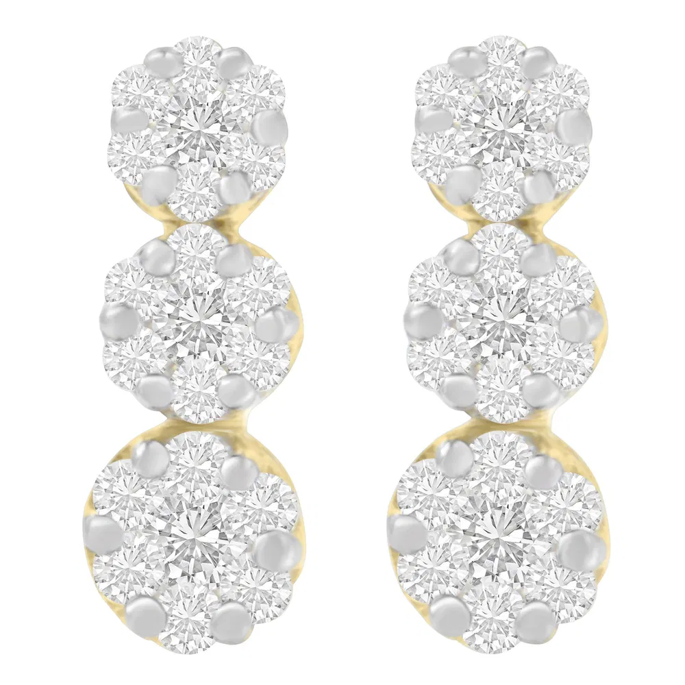 14K Yellow Gold 1 1/2 cttw Round Cut Diamond Earrings (I-J, SI1-SI2) - Grocery