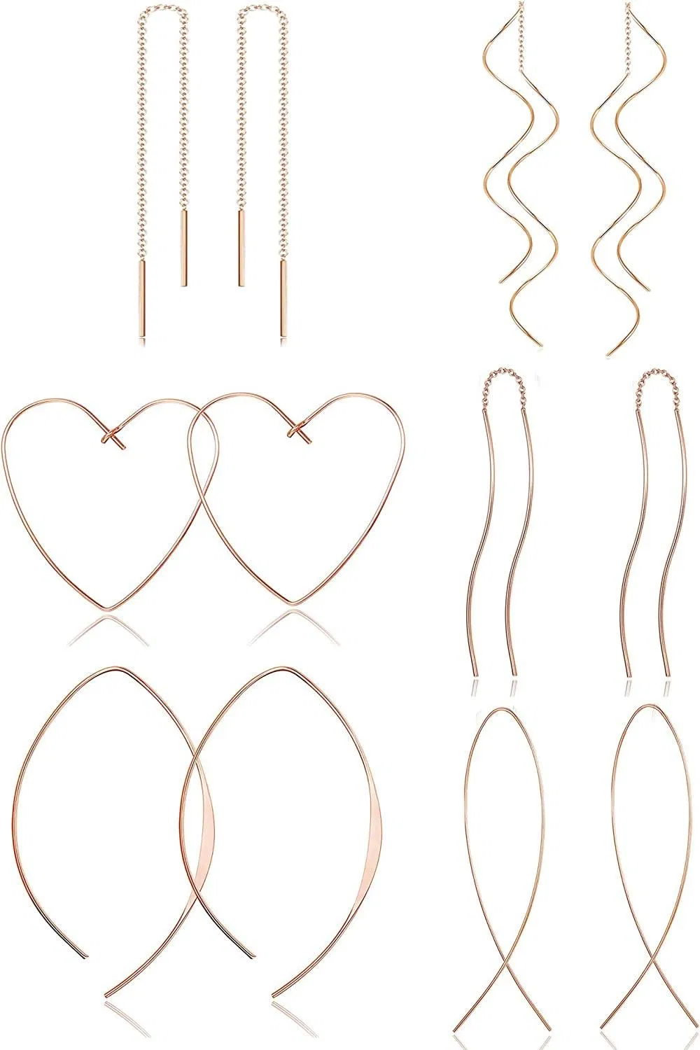 6Pairs Stainless Curved Threader Earrings Dangle Drop Earrings for Women Lightweight Twist Threader Earrings - Grocery