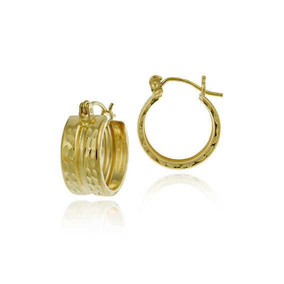 10K Gold Diamond Cut 15mm Mini Hoop Earrings - Grocery