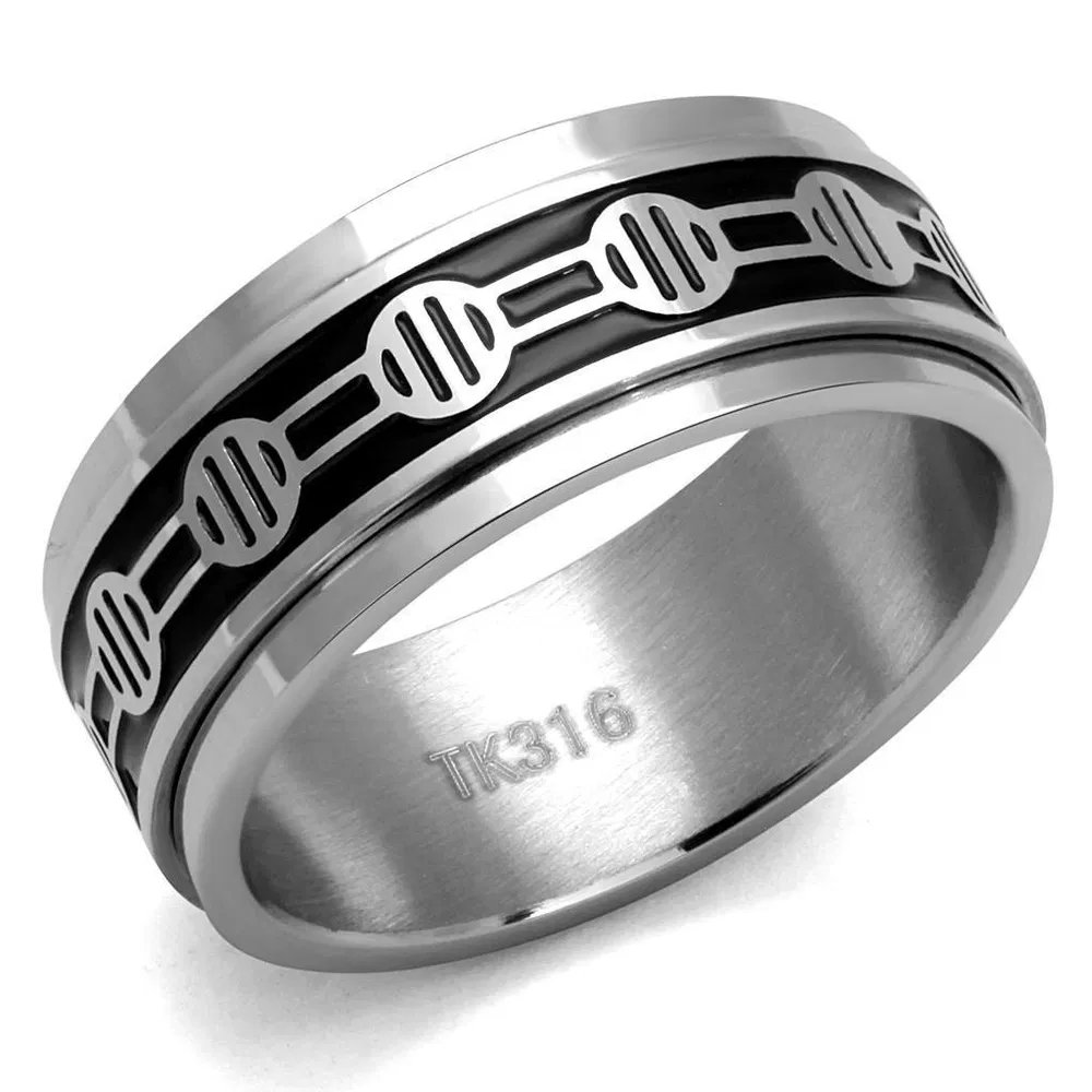 TK2924 - High polished (no plating) Stainless Steel Ring with Epoxy in Jet - Grocery