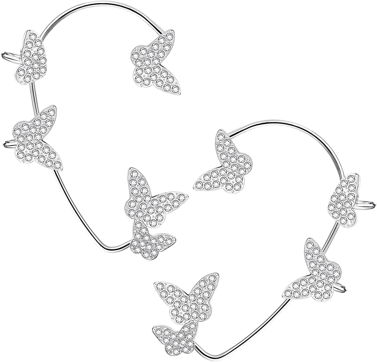 Zircon Butterfly Ear Cuffs Earrings for Women No Piercing Butterfly Ear Clips Wrap Crawler Earrings Around Ear Earrings Fairy Earrings - Grocery