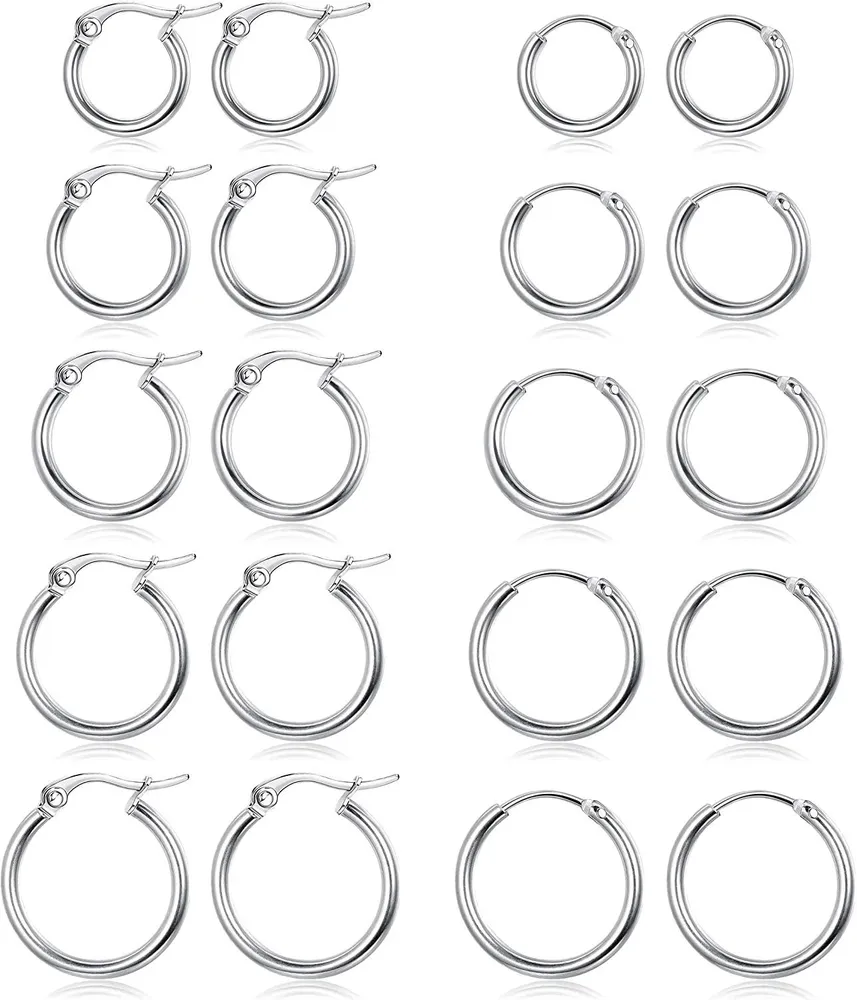 Pairs Stainless Hoop Earrings for Women Latchback Endless Small Hoop Earrings Set Cute Huggie Gold Plated Cartilage Earrings - Grocery