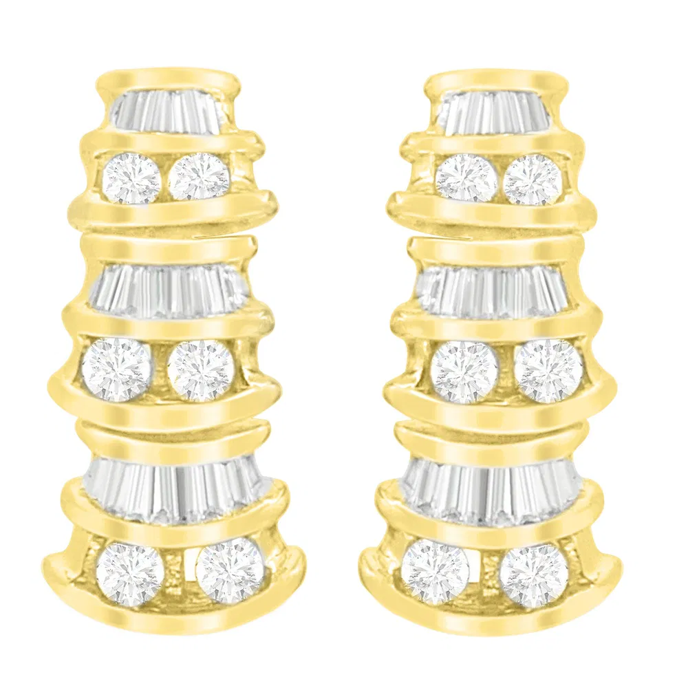 14K Yellow Gold Round and Baguette-Cut Diamond Earrings (7/8 cttw, H-I Color, SI2-I1 Clarity) - Grocery