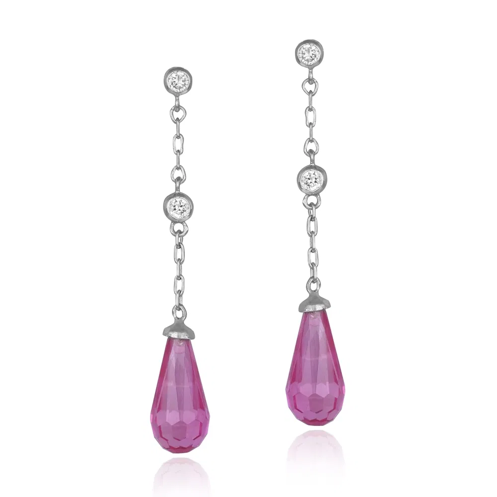 Sterling Silver Pink & White CZ Teardrop Earrings - Grocery