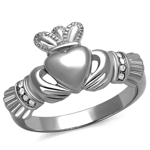 TK2094 - High polished (no plating) Stainless Steel Ring with Top Grade Crystal in Clear - Grocery