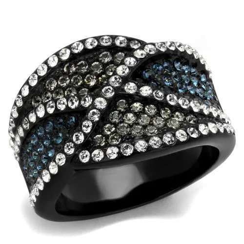 TK2357 - IP Black(Ion Plating) Stainless Steel Ring with Top Grade Crystal in Montana - Grocery