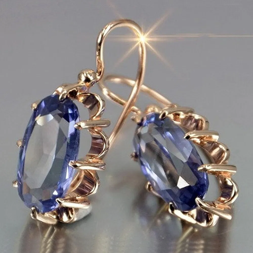 18K Gold Plated Chic Bridal Wedding Dangle Earrings Oval Faux Gemstone Earrings Women's Jewelry Gifts - Grocery