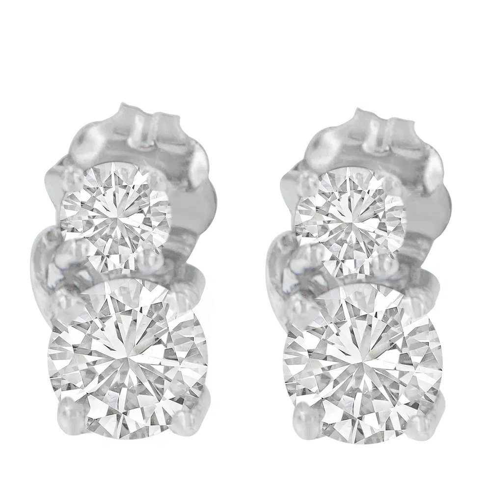 14K White Gold 3/4 cttw Round Cut Diamond Earrings (H-I, SI2-I1) - Grocery