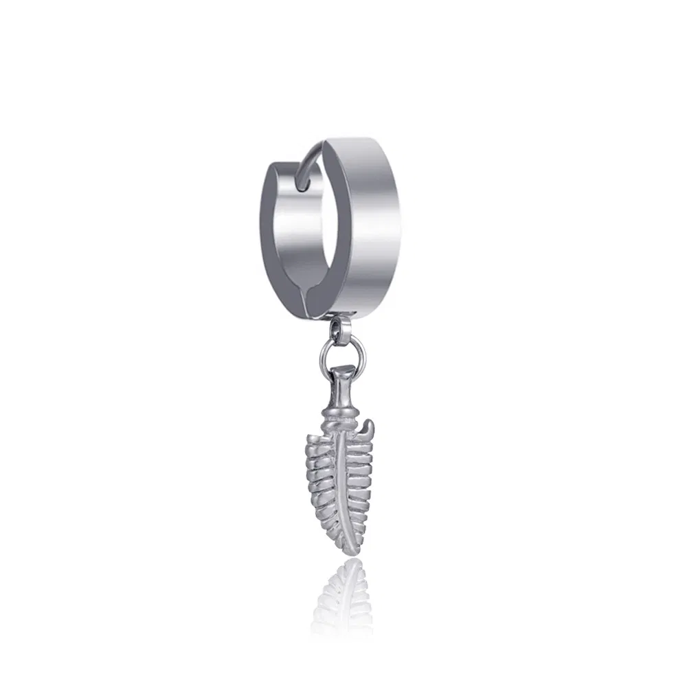 Mens Fashionable Stainless Steel Leaf Ear Clasp - Grocery