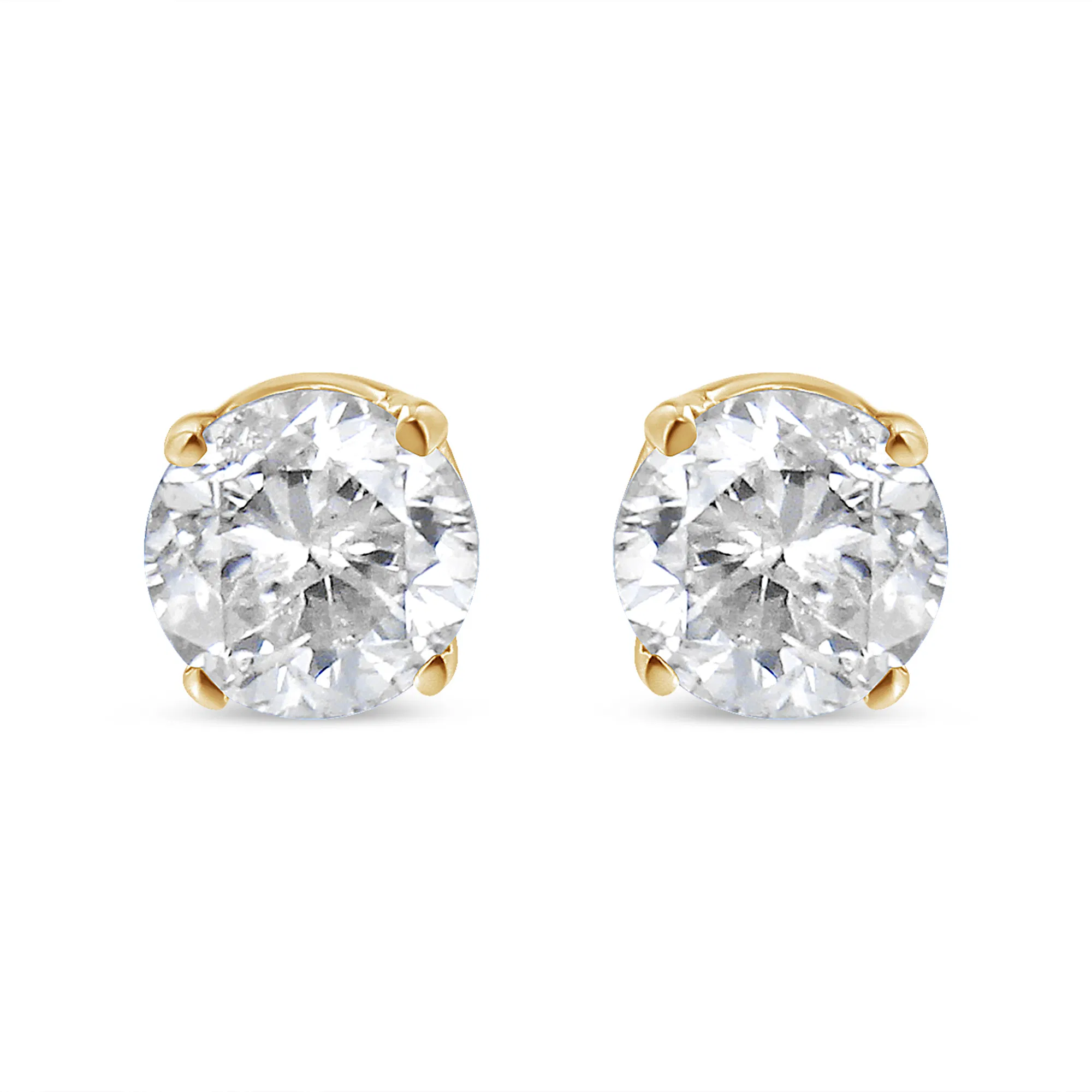 10K Yellow Gold over .925 Sterling Silver 3/4 Cttw Round Brilliant-Cut Diamond Classic 4-Prong Stud Earrings (K-L Color, I2-I3 Clarity) - Grocery