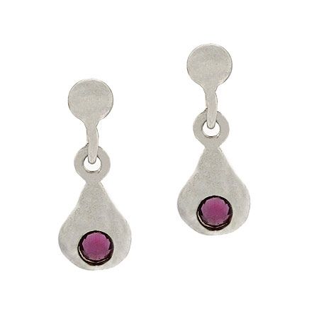 Sterling Silver Purple Rhinestone Teardrop Children's Earrings - Grocery