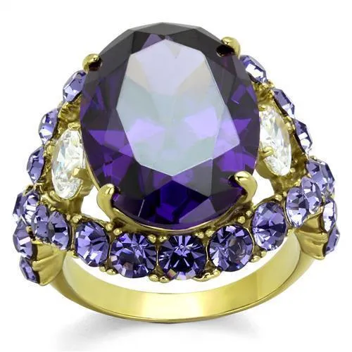 TK2160 - IP Gold(Ion Plating) Stainless Steel Ring with AAA Grade CZ in Amethyst - Grocery