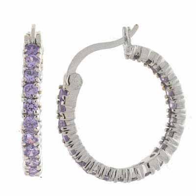 Sterling Silver Lavender CZ Hoop Earrings - Grocery
