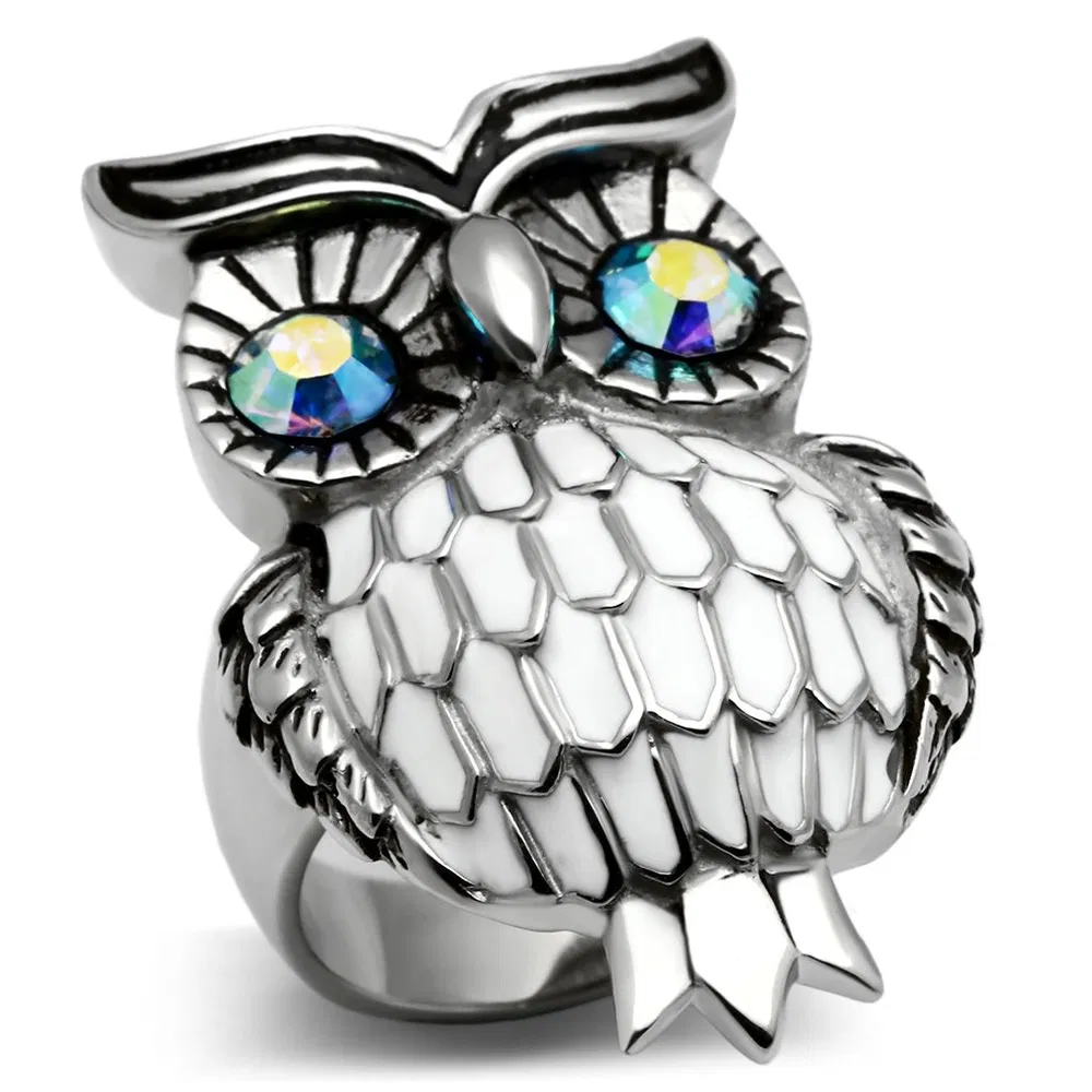 TK400 - High polished (no plating) Stainless Steel Ring with Top Grade Crystal in Sea Blue - Grocery