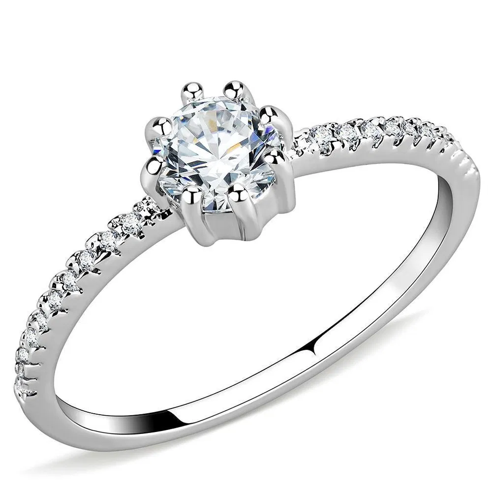 3W1460 - Rhodium Brass Ring with AAA Grade CZ in Clear - Grocery