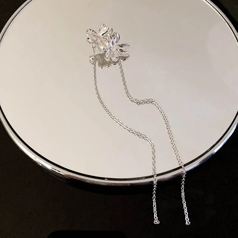 Korea Sweet Cool Flower Earbone Clip Personalized Chain Tassels Long Earrings Ins Fashion Earclip - Grocery