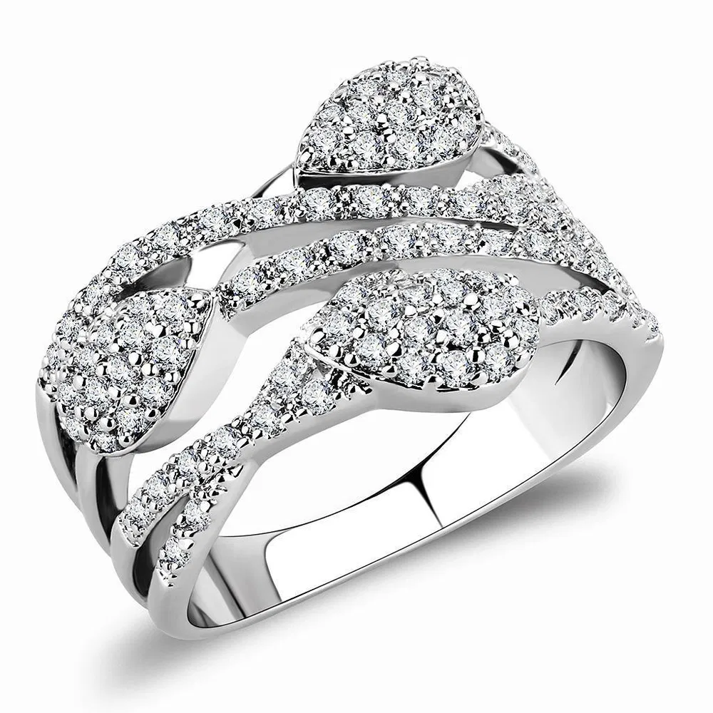 3W1446 - Rhodium Brass Ring with AAA Grade CZ in Clear - Grocery