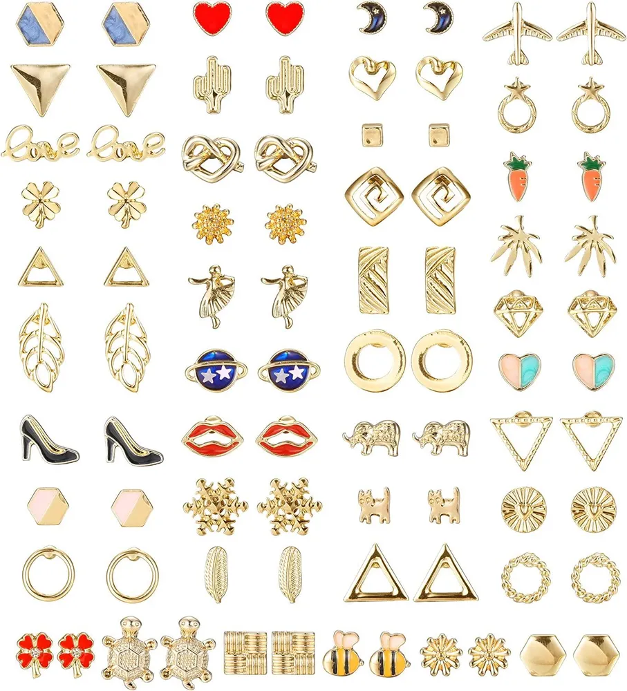 42 Pairs Assorted Stud Earrings for Women Men Multiple Simple Cute Triangle Square Circle Bar Geometric Flower Bow Statement Small Stud Earrings Set - Grocery