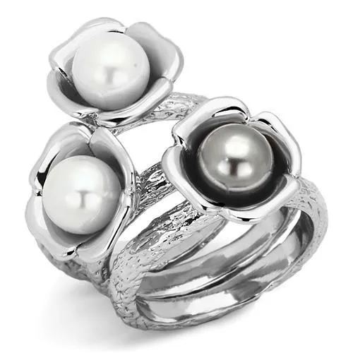 TK1449 - High polished (no plating) Stainless Steel Ring with Synthetic Pearl in Multi Color - Grocery