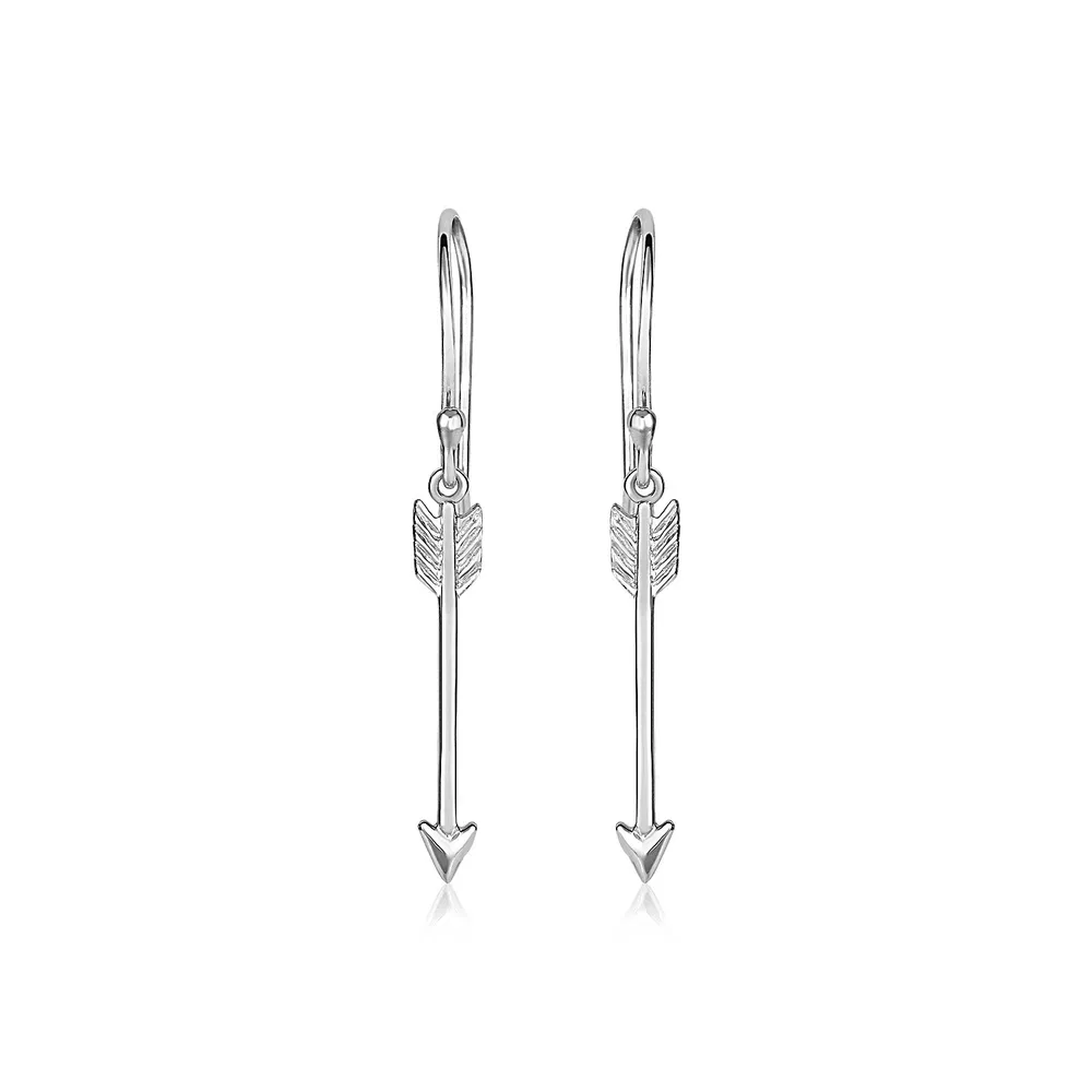 Sterling Silver Polished and Textured Arrow Earrings - Grocery