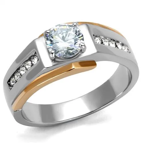 TK2218 - Two-Tone IP Rose Gold Stainless Steel Ring with AAA Grade CZ in Clear - Grocery