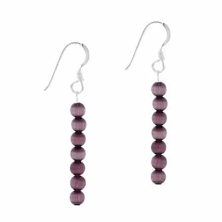 Sterling Silver 4mm Purple Cats Eye 6 Bead Dangle Earrings - Grocery