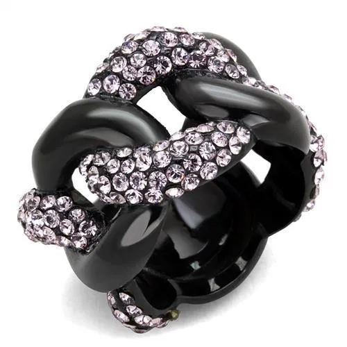 TK1787 - IP Black(Ion Plating) Stainless Steel Ring with Top Grade Crystal in Light Amethyst - Grocery