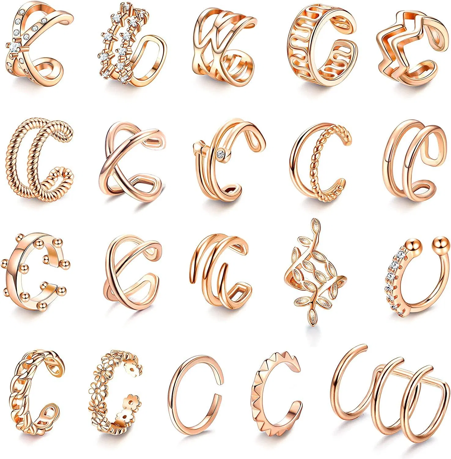 Adjustable Ear Cuffs Earrings for Women Fake Helix Cartilage Non Pierced Clip On Wrap Earring Set - Grocery