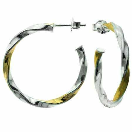 Sterling Silver and 18K Gold over Silver Two Tone Twist Hoop Earrings - Grocery