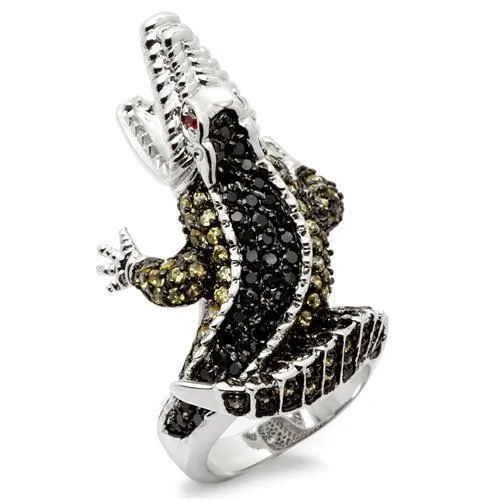 0W007 - Rhodium + Ruthenium Brass Ring with AAA Grade CZ in Multi Color - Grocery