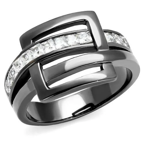 TK2690 - IP Light Black (IP Gun) Stainless Steel Ring with AAA Grade CZ in Clear - Grocery