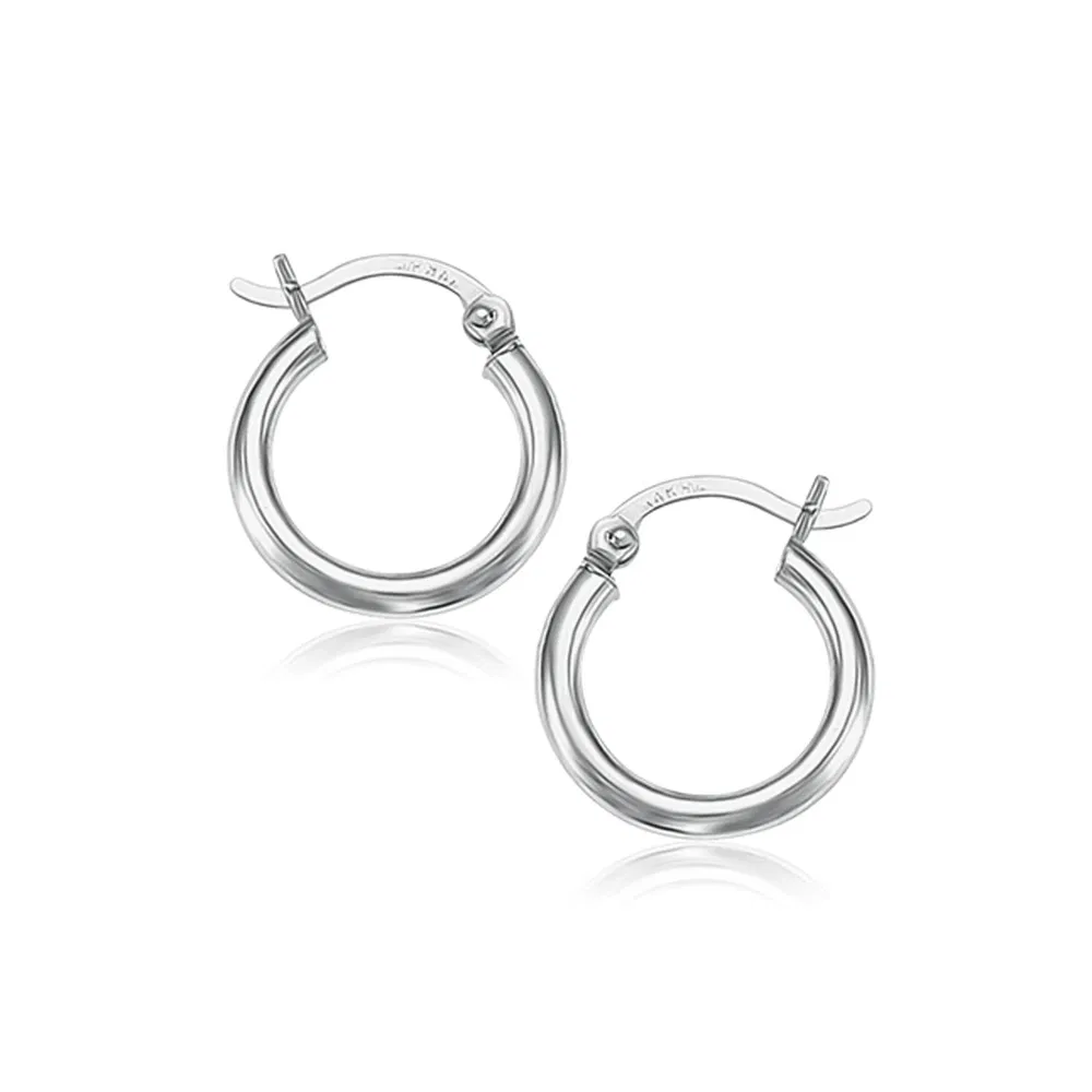 10k White Gold Polished Hoop Earrings (2x15 mm) - Grocery